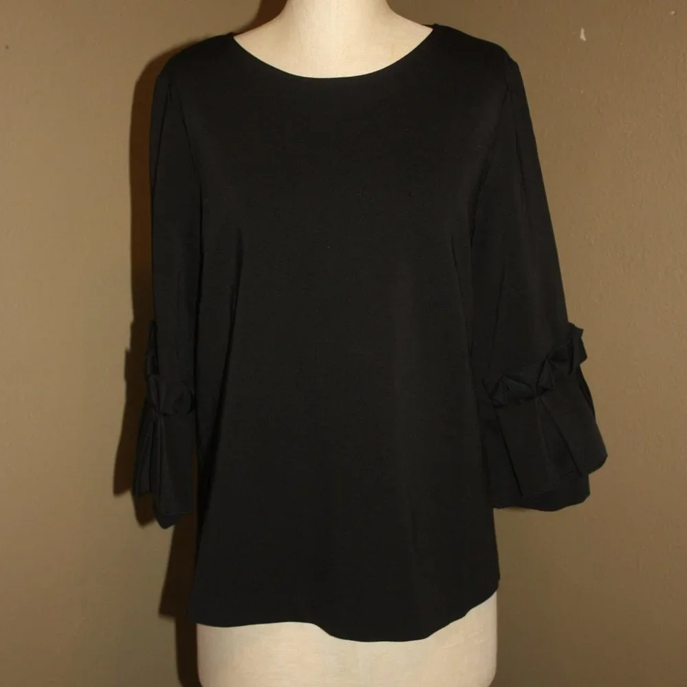 COS BLACK SHIRT TOP WITH BEAUTIFUL DETAIL ON THE SLEEVES - MEDIUM 4 6 - Picture 1 of 5